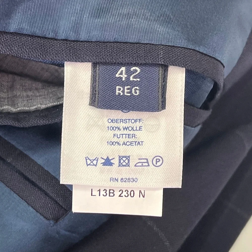 Lands' End Navy‎ Windowpane Check 2-Piece Suit Wool Pleated Pants SZ 42R  34W